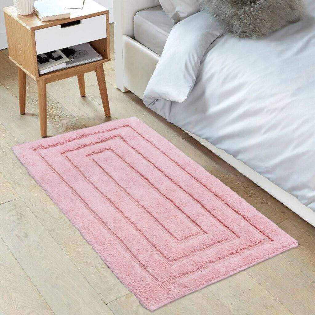 Tappeto Bagno 50x110 cm Puro Cotone Elegante Lussuoso Morbido Scendiletto Antiscivolo Rosa