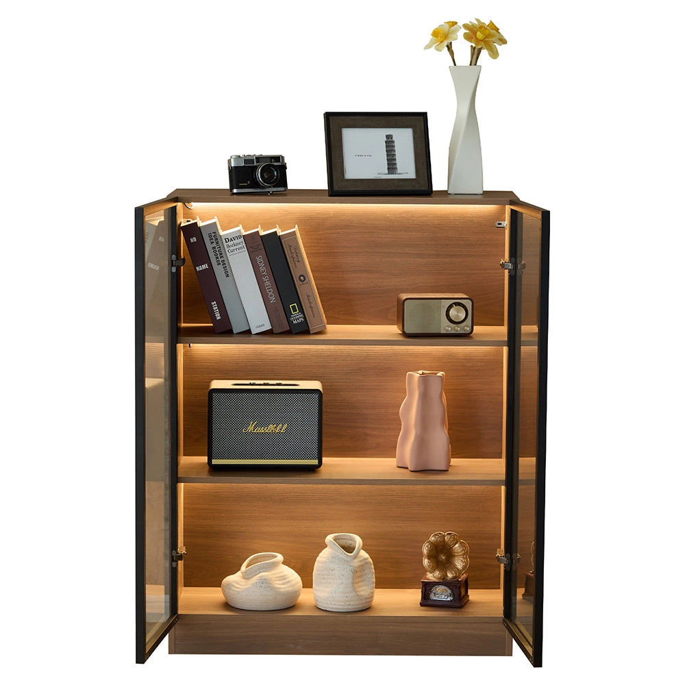 Vetrina in vetro con illuminazione - Xylo - L32/H106/P80 cm - Nero - Multifunzionale con 3 ripiani