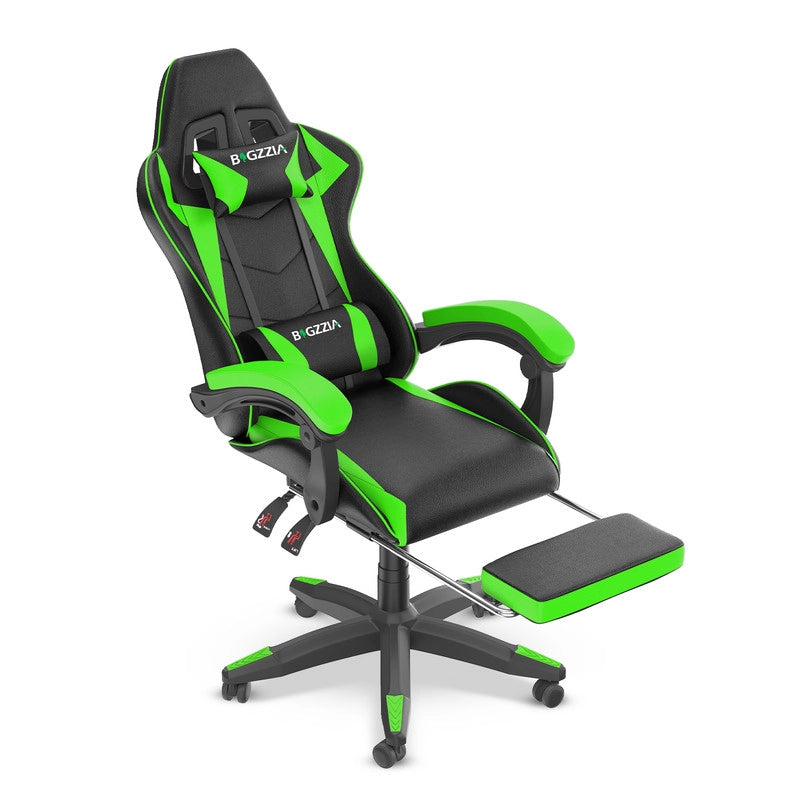 Sedia da gioco,  Sedia da gioco ergonomica in pelle PU, regolabile in altezza, con poggiatesta e supporto lombare, poggiapiedi,Nero Verde
