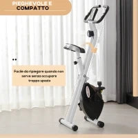Cyclette Pieghevole Magnetica 8 Livelli, Display LCD, Rotelle e Sellino Regolabile, Nero