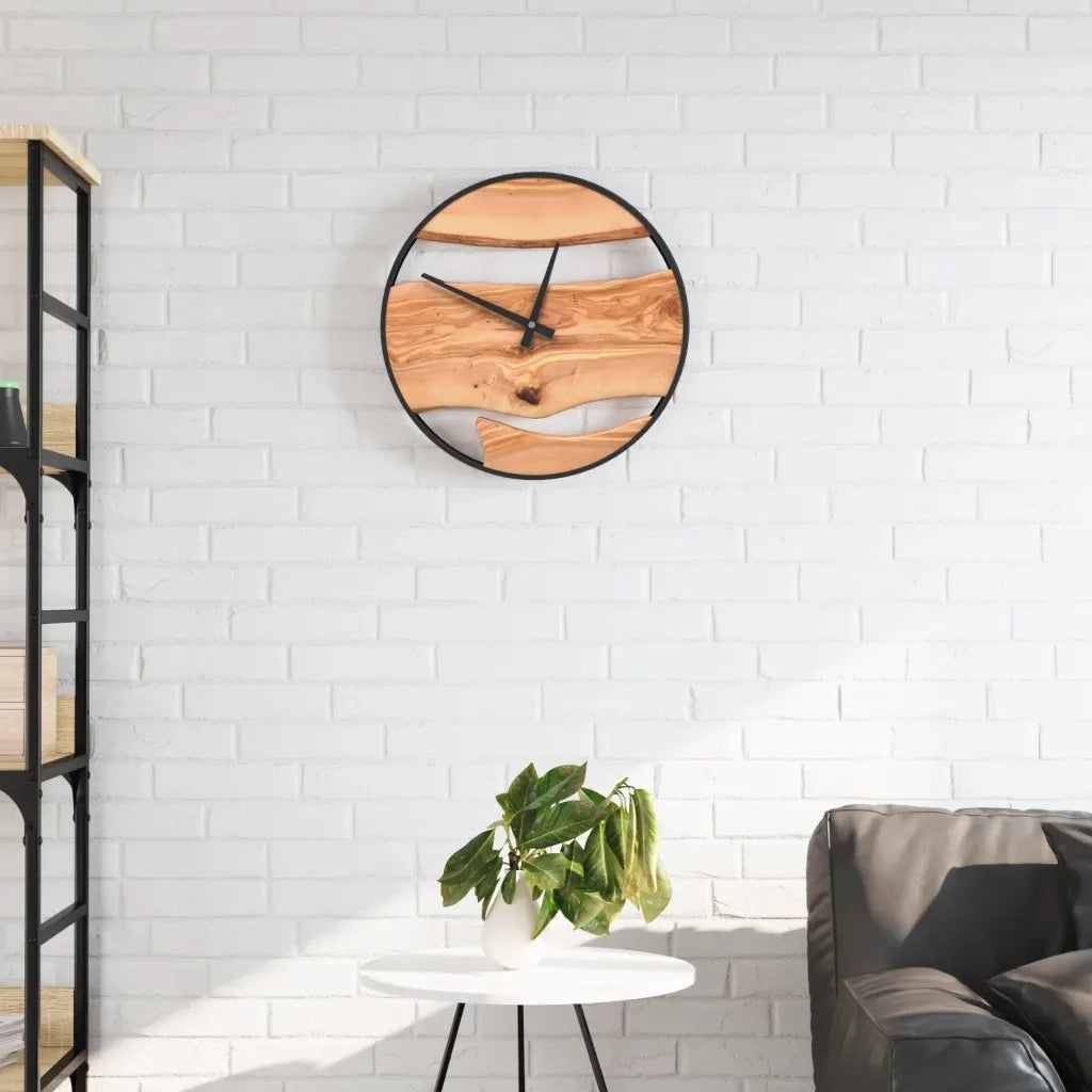 Orologio a Parete Marrone Ã˜35 cm in Ferro e Legno di Ulivo