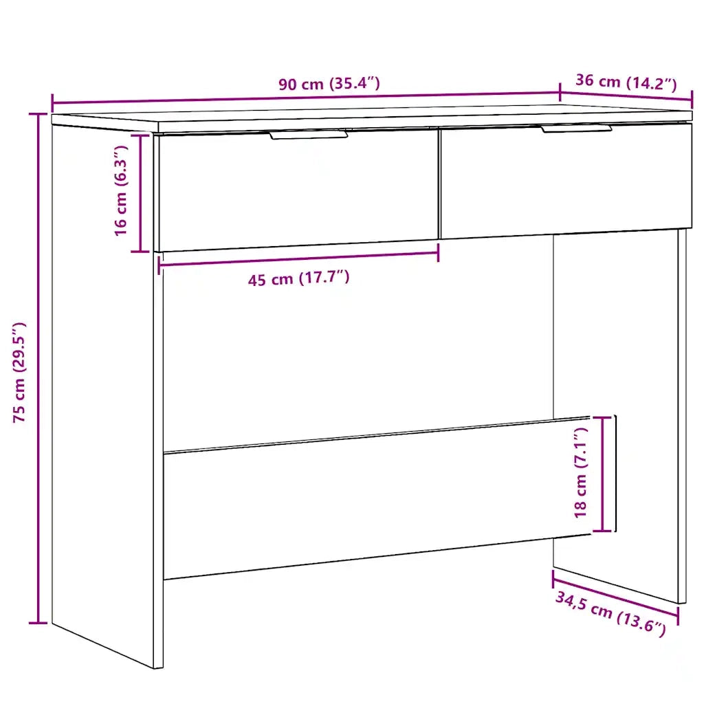 Tavolo Consolle Rovere Artigianale 90x36x75 cm in Truciolato 856946