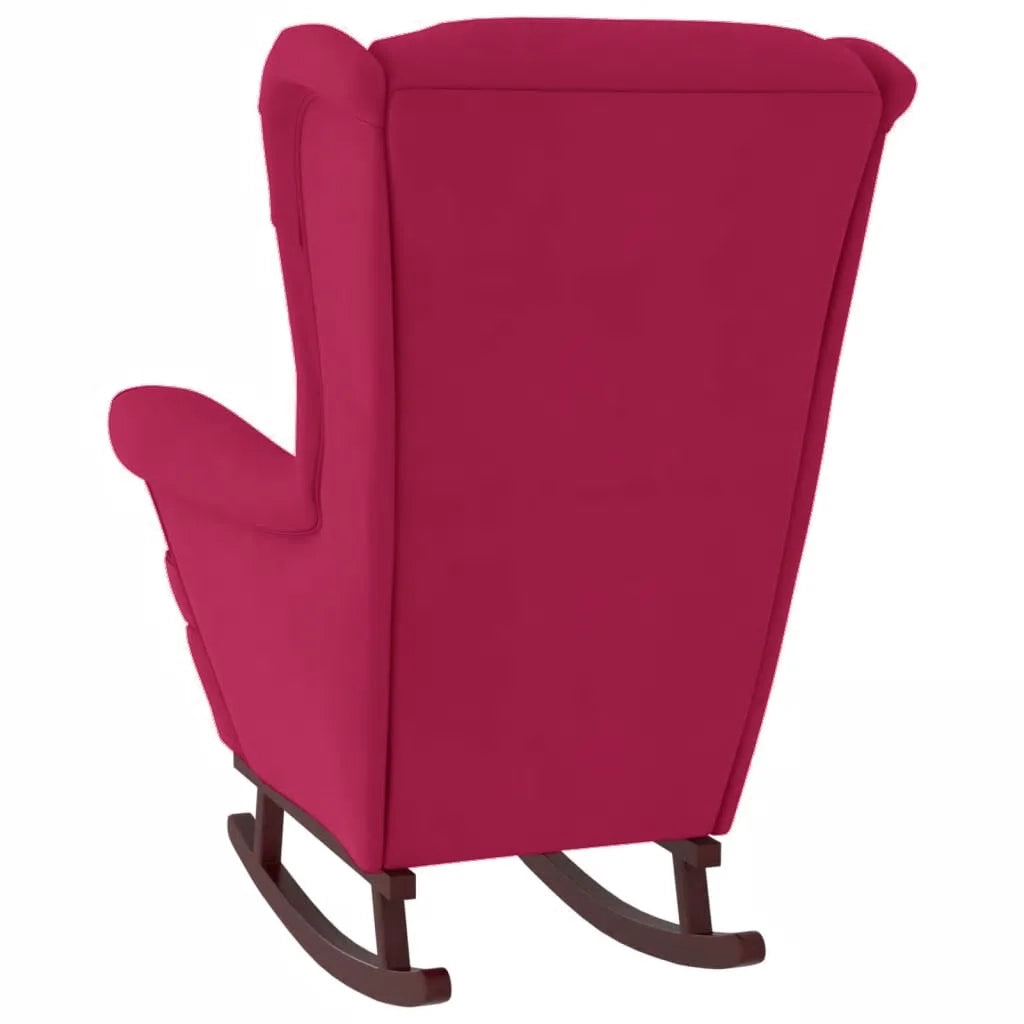 Sedia a dondolo con schienale alto in velluto rosso vino Legno