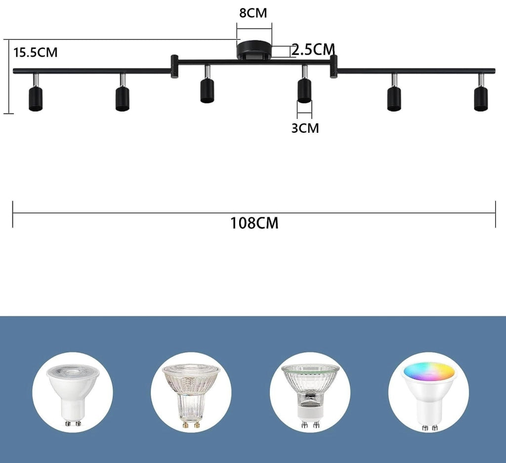 ZMH Faretto da soffitto neri 6 luci GU10 metallo ruotabili 330° per cucine soggiorni camere letto