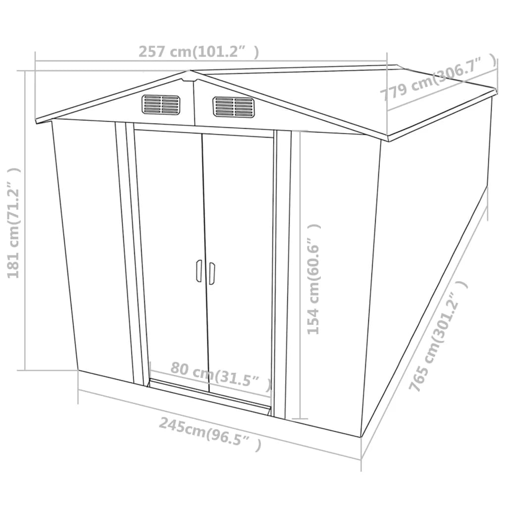 Casetta da giardino cabina ripostiglio casetta da esterno robusta casetta per attrezzi 257 x 779 x 181 cm acciaio zincato grigio 02_0022233