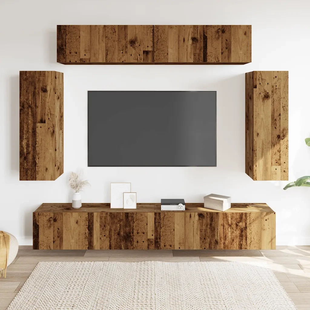 Set Mobile TV 6 pz | Armadietto TV | Mobile Porta TV Montato a Parete Legno Antico in Truciolato