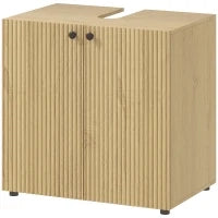 Mobile sotto lavabo, 2 ante con chiusura ammortizzata, ripiano regolabile, 60×39,8×58,5 cm, Legno naturale