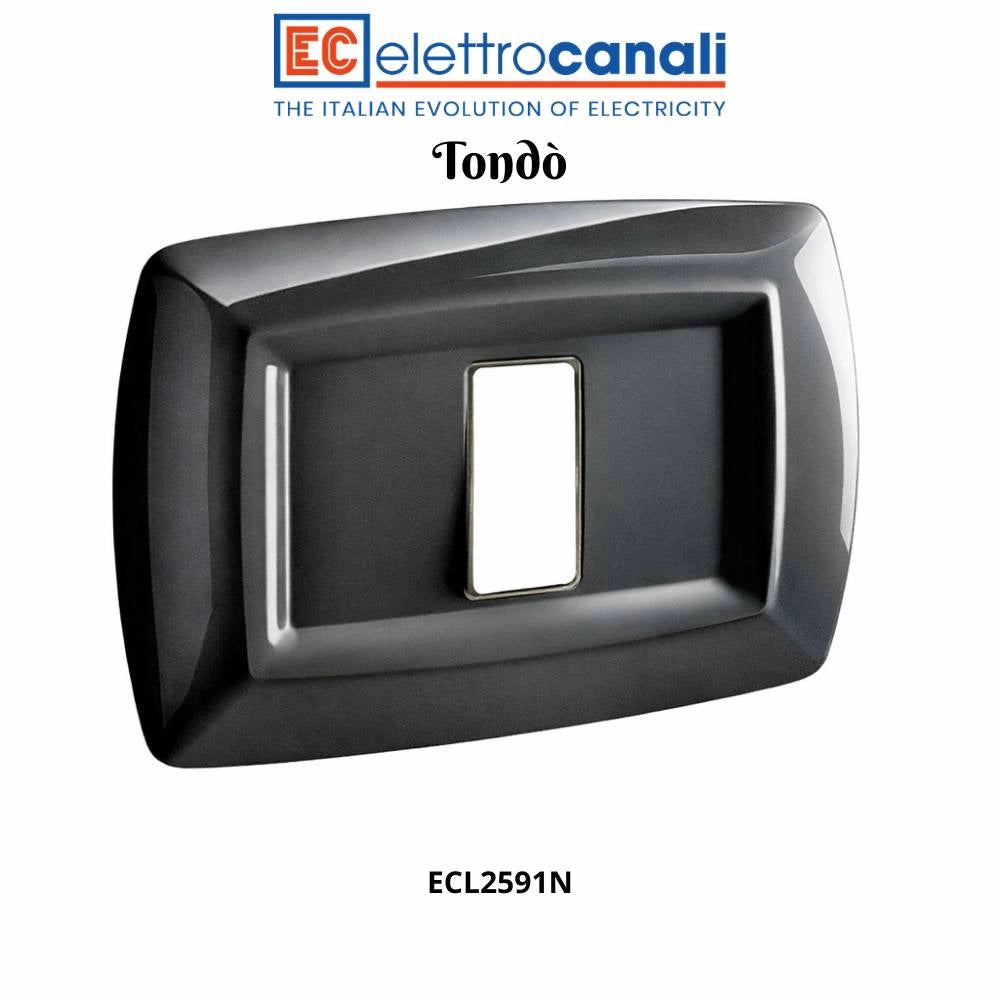 Placca elettrocanali tondò nera in tecnopolimero per installazione elettrica *** numero posti 1 posto, confezione 1