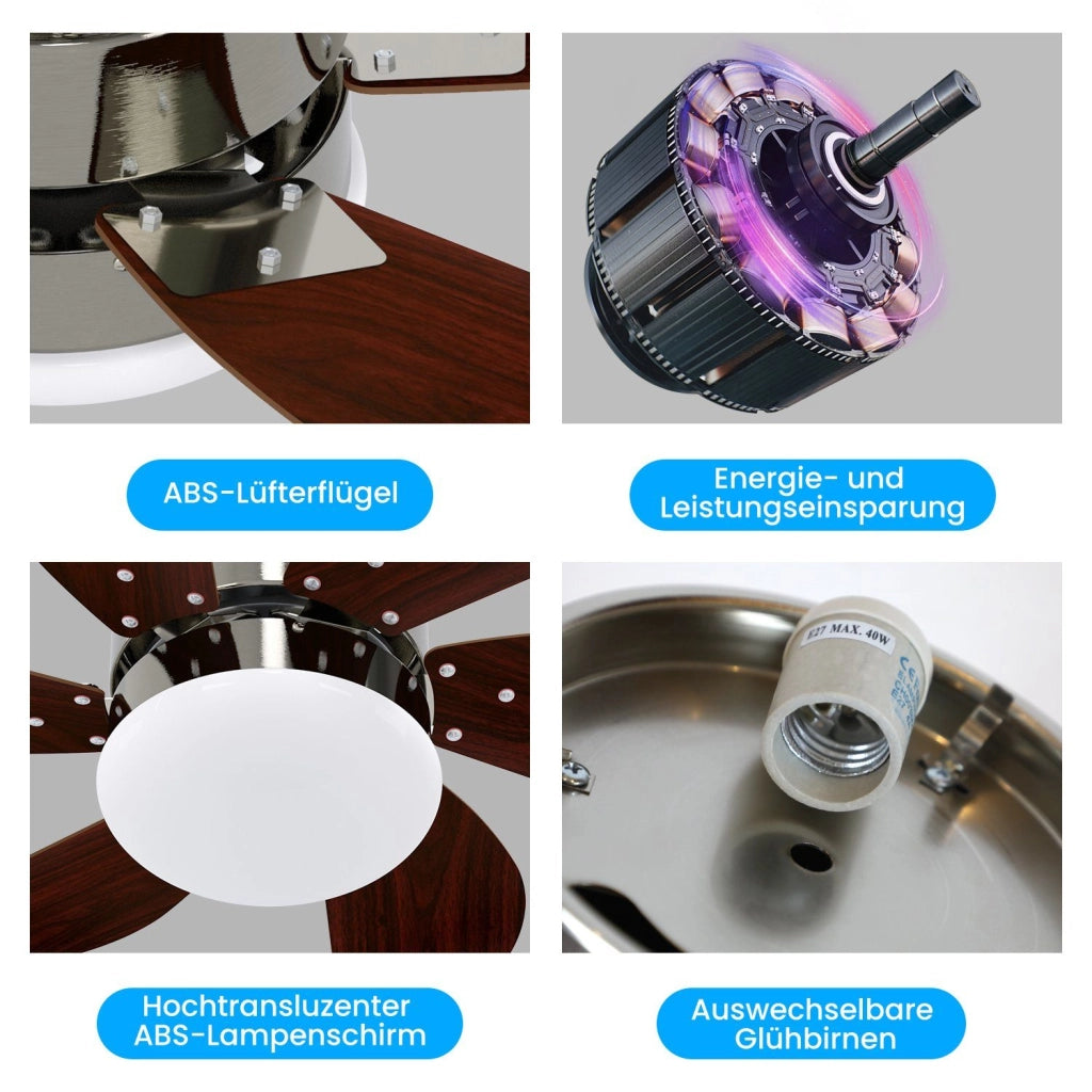 ZMH Ventilatore a Soffitto con Luce e Telecomando 6 Pale 75cm Silenzioso Timer per Camera da Letto Senza Lampadina