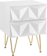 Comodino per Camera da Letto, Comodino Bianco con 2 Cassetti e Gambe Dorate, 40x40x53cm, Tavolino da Salotto, Divano, Cameretta, Frontale in Rilievo, in Legno e Metallo, 0001CTG