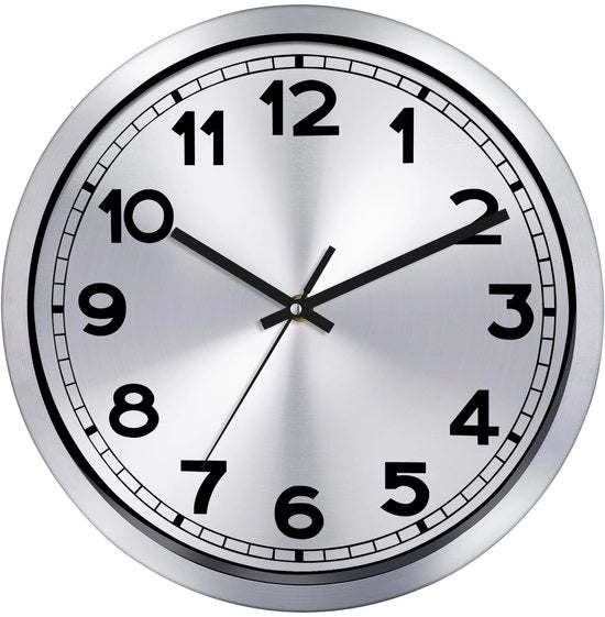 Orologio da parete, 30 cm alimentato da batterie, con cornice in alluminio argentato, non ticchetta, orologi da parete silenziosi in metallo, orologi decorativi per cucina, soggiorno, camera da letto
