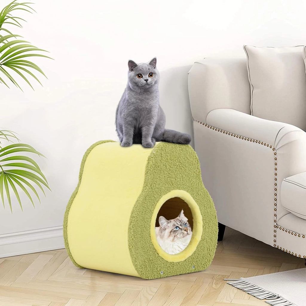 Cuccia per Gatti da Interno Forma di Avocado, Casetta per Gatti Morbida con Tessuto Delicato e Parete di Bambù, Nido per Gatti con Tavola di Juta all’Esterno, 35 x 33 x 40 cm