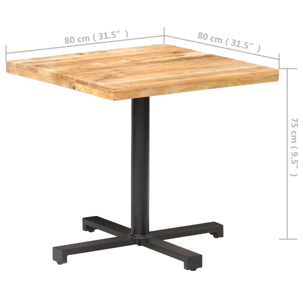 Tavolino da Bistrot Quadrato 80x80x75 cm Legno di Mango Grezzo 320268