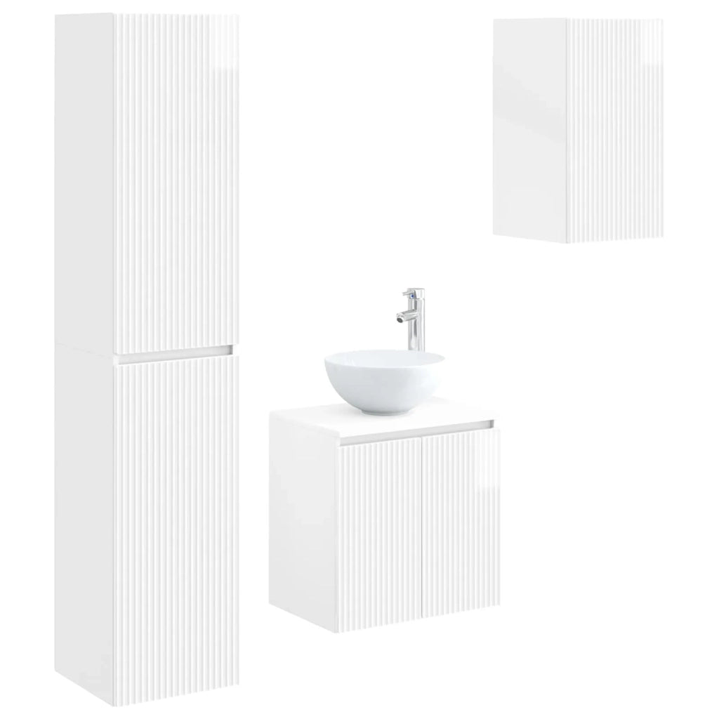 Set di mobili per il bagno 3 pz Bianco Lucido 3406067