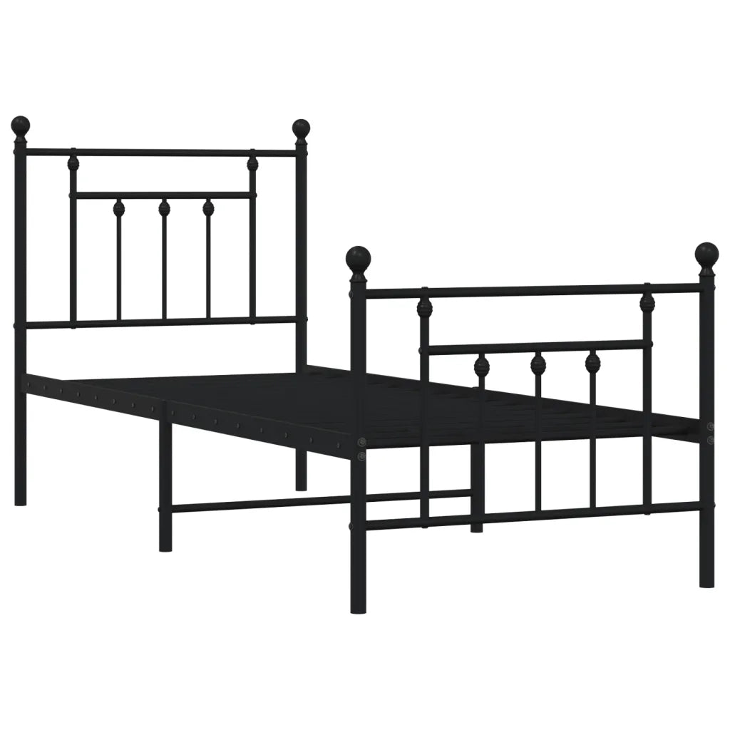 Letto singolo | Letto per adulti | Giroletto con Testiera e Pediera Metallo Nero 75x190 cm