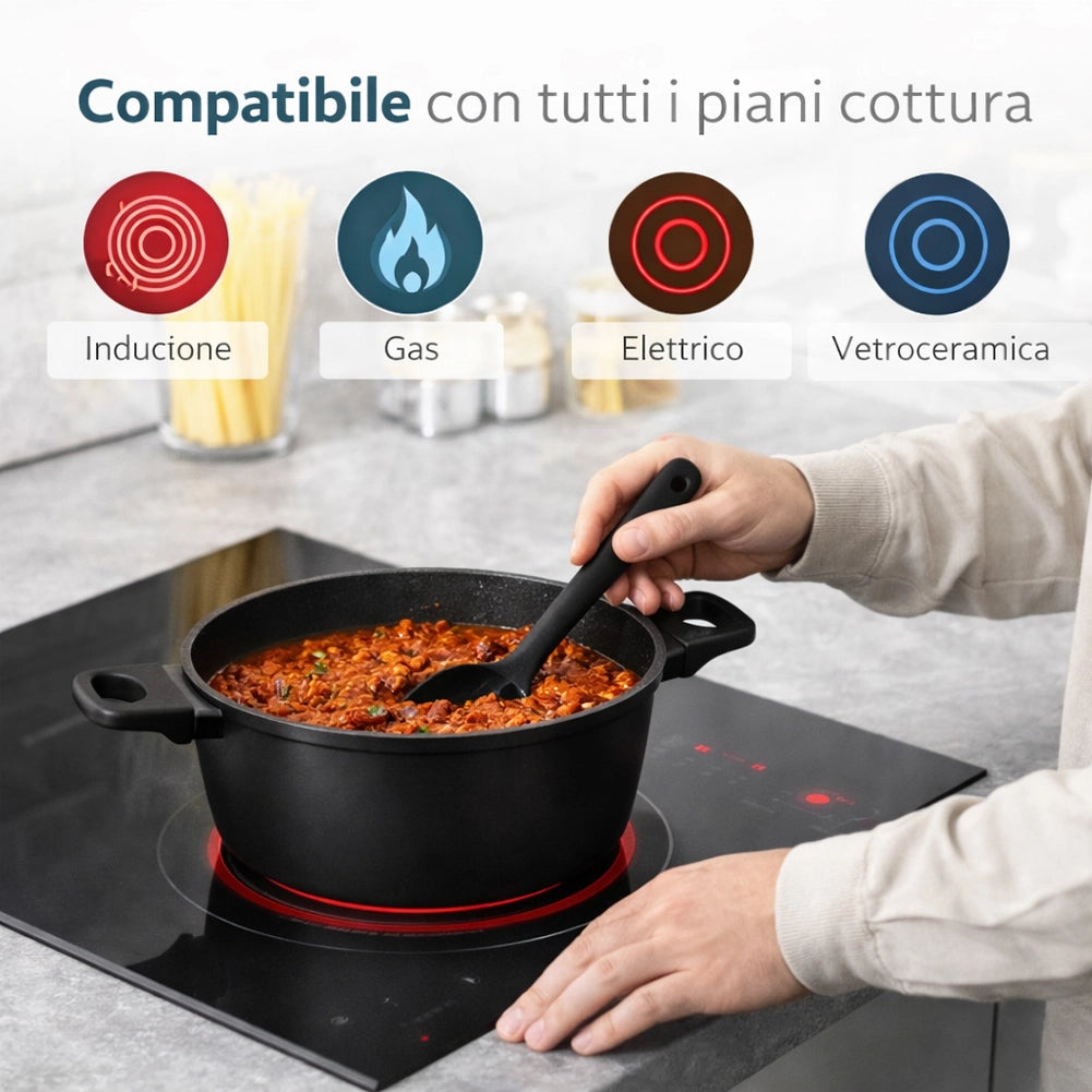 Batteria di Pentole Serena Nera 11 Pezzi in Alluminio Pressofuso con 3 Mestoli