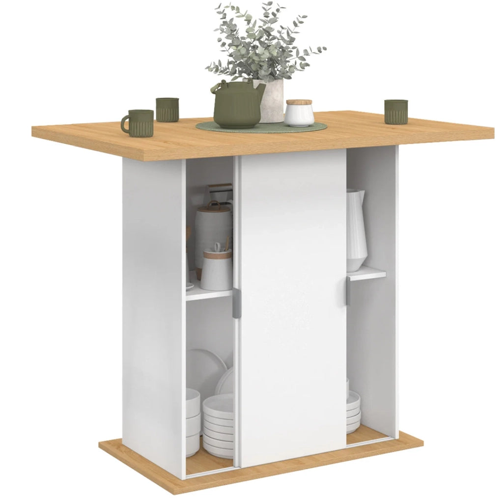 IDMarket - Isola centrale PAXTON 110 cm per 4 persone con contenitore in legno bianco e piano di lavoro effetto faggio