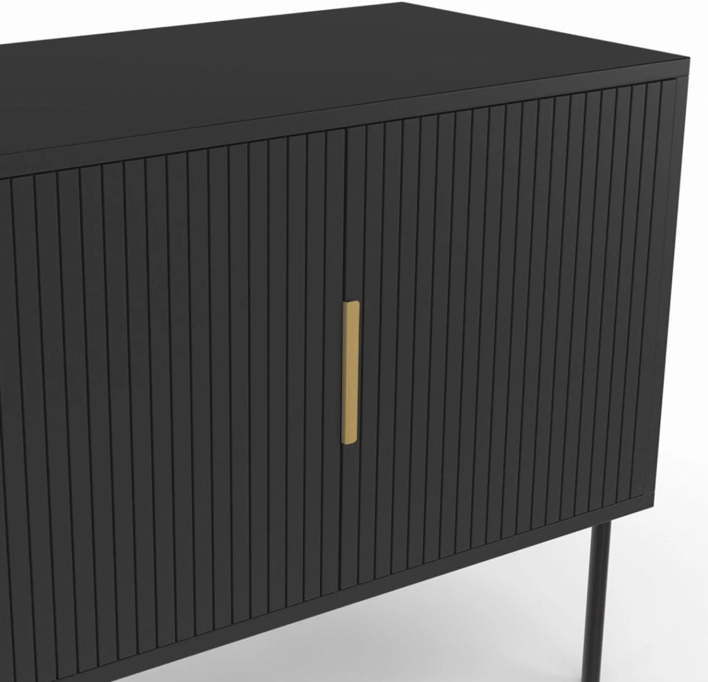 110 cm MARCEL credenza nera a 3 ante con effetto dogato