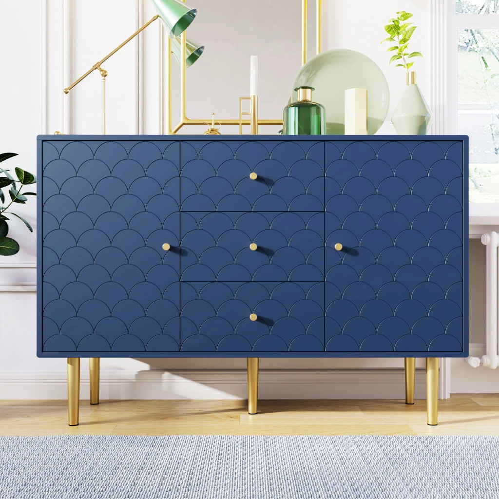 OKWISH Credenza con 2 Ante e 3 Cassetti, Ripiano Regolabile, per Soggiorno o Camera, Legno e Metallo, 120 x 40 x 83 cm
