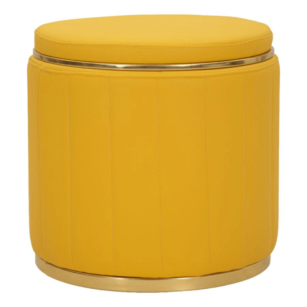 Pouf contenitore London in ecopelle senape e base in metallo oro