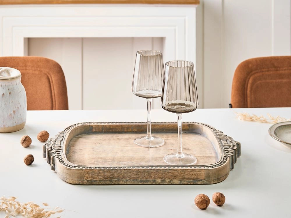 Vassoio di servizio decorativo elegante Supporto per torte Supporto per pasticceria Display Legno di mango Marrone chiaro