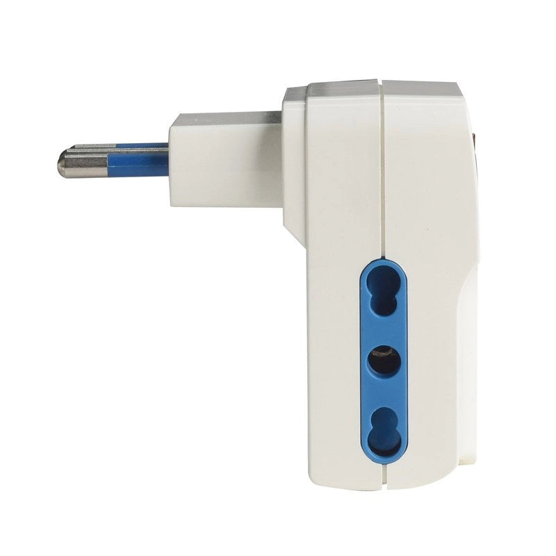Adattatore Triplo con Interruttore Spina 10A con 3 Prese Bipasso 10A/16A 250V Max 1500W Autoprotezione Sovraccarico Bianco