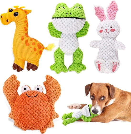 4 pezzi di giocattolo per cani, emettenti suoni, giocattolo morbido e soffice in peluche, giocattolo interattivo per cani piccoli e medi fino a 12 kg