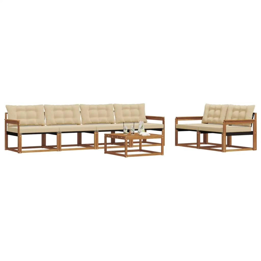 Set di divani da esterno con cuscino 7 pcs Naturale e Beige