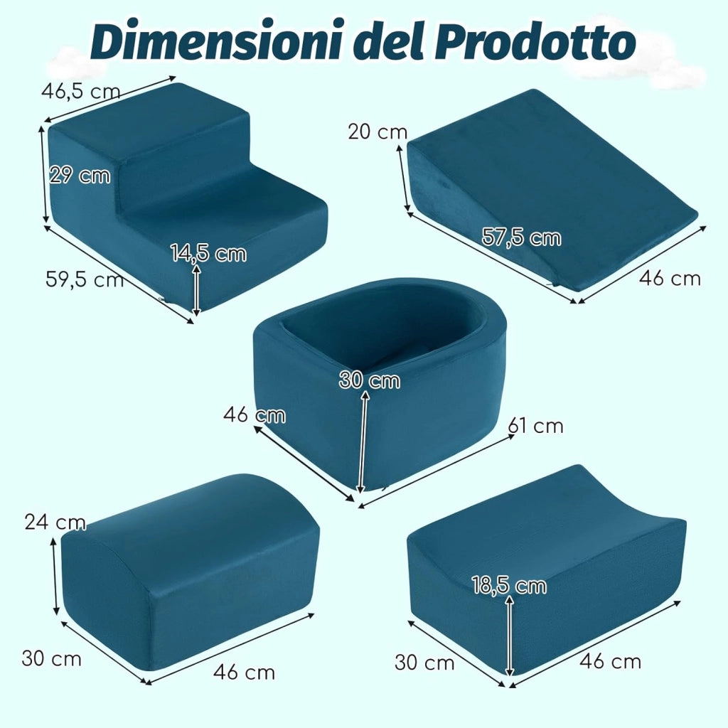 Set di 5 Pezzi Gioco in Schiuma, Blocchi con Piscina di Palline per Bambini, Coperture Lavabili con Cerniere, Blocchi Creativi per Stanza di Giocattoli, Camera da Letto (Blu)