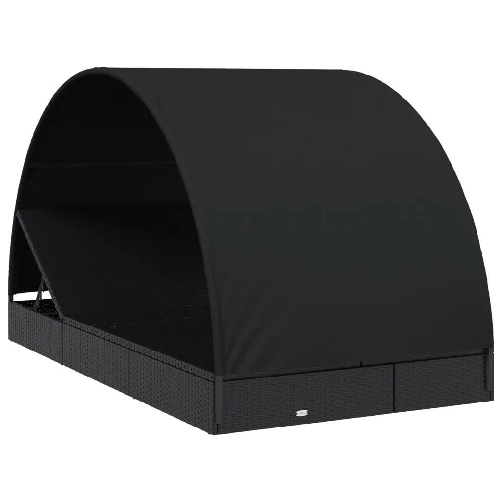 Lettino Doppio Tetto Rotondo Nero 211x112x140 cm in Polyrattan 319656