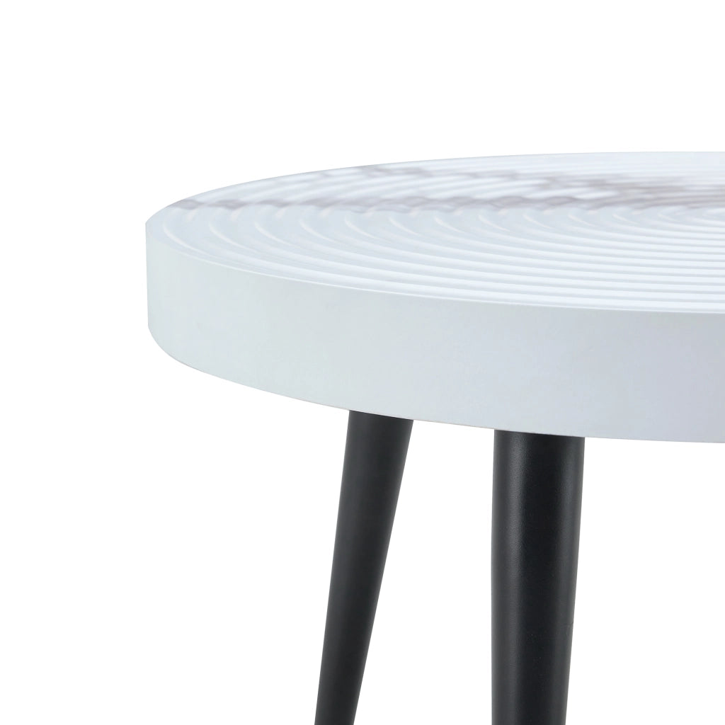 Tavolino da salotto rotondo con piano 5 cm in MDF effetto marmo; gambe in metallo regolabili; bianco; 73.99 × 73.61 × 22.5 cm