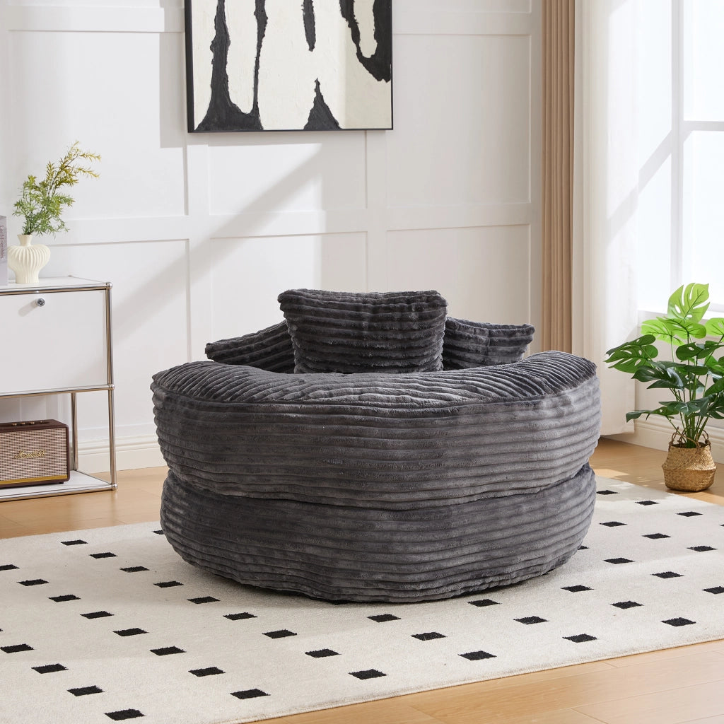 Poltrona Sacco in Corduroy Grigio Scuro con Schienale Alto e Braccioli, 108x108x52 cm