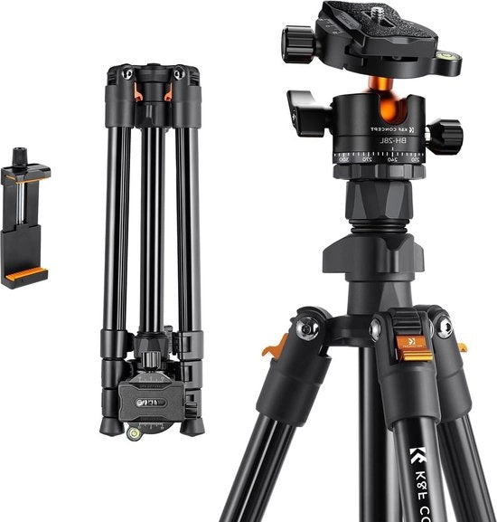 Stativo leggero 163cm in alluminio - Testa di balanciere 360° - Sopporta fino a 10kg - 4 sezioni di piedi