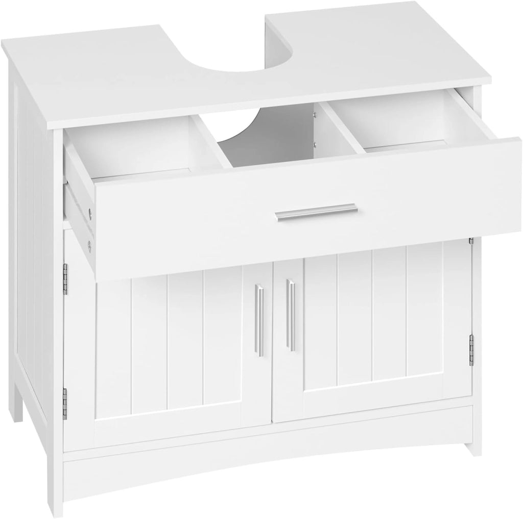 Mobiletto da bagno, mobiletto per vanità, mobiletto da bagno bianco con cassetti, ripiano regolabile, mobiletto per lavabo in piedi, MDF, 60x30x60 cm