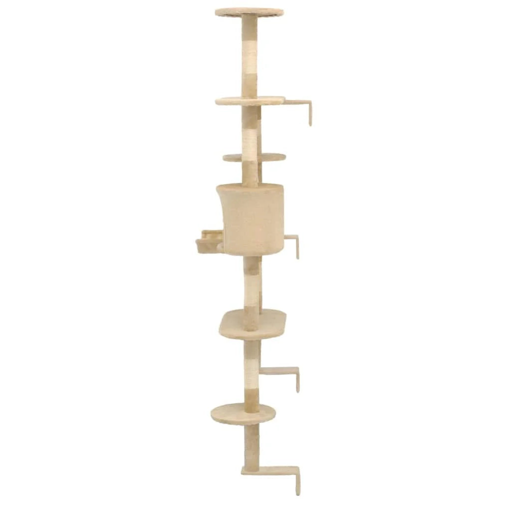 Tiragraffi albero per gatti cuccia per gatti giocattolo peluche sisal montaggio a parete 194 cm beige 3702056