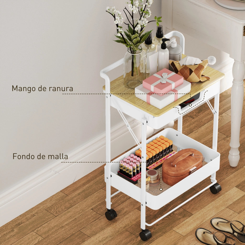 Tavolino carrello con ruote e cassetto ¨C zephmum ¨C bianco 60x40x80 cm