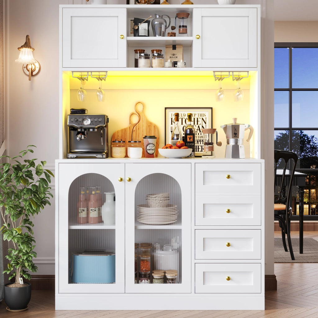 Credenza da Cucina con Ante e Cassetti; LED con Controllo da App; in MDF; 120 x 40 x 188 cm; Bianco