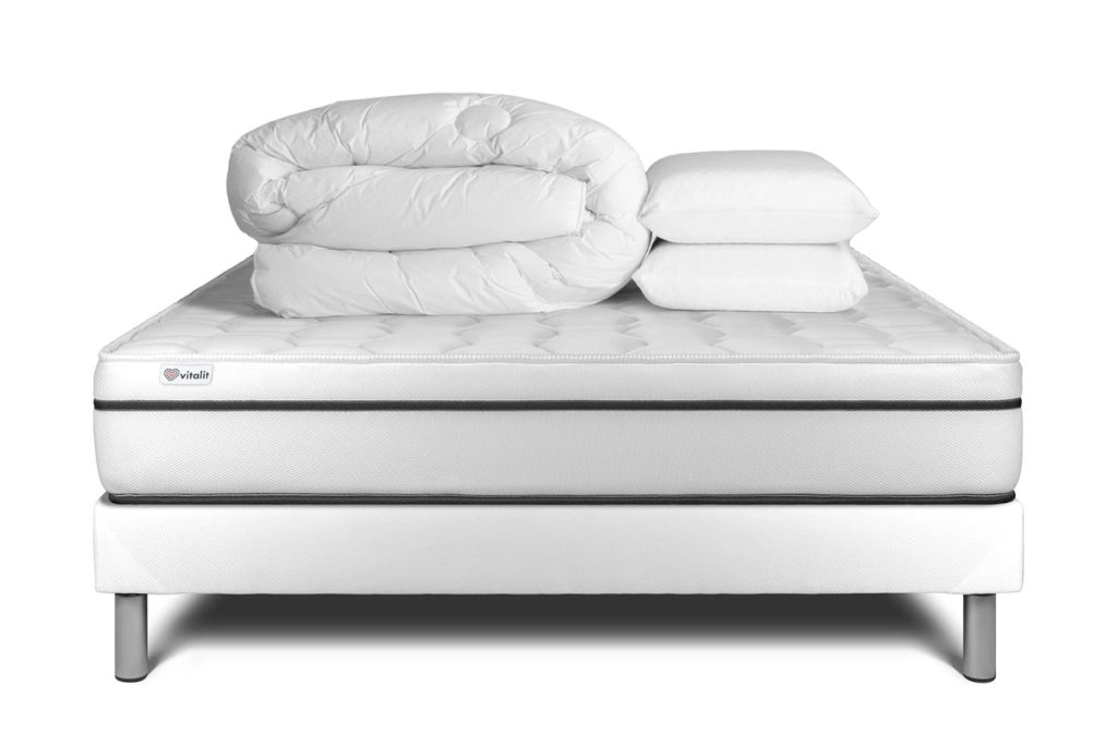 Pacchetto letto completo - Materasso 200x200cm + Box spring con doghe (kit) + 2 cuscini + Piumino - Vital Spa