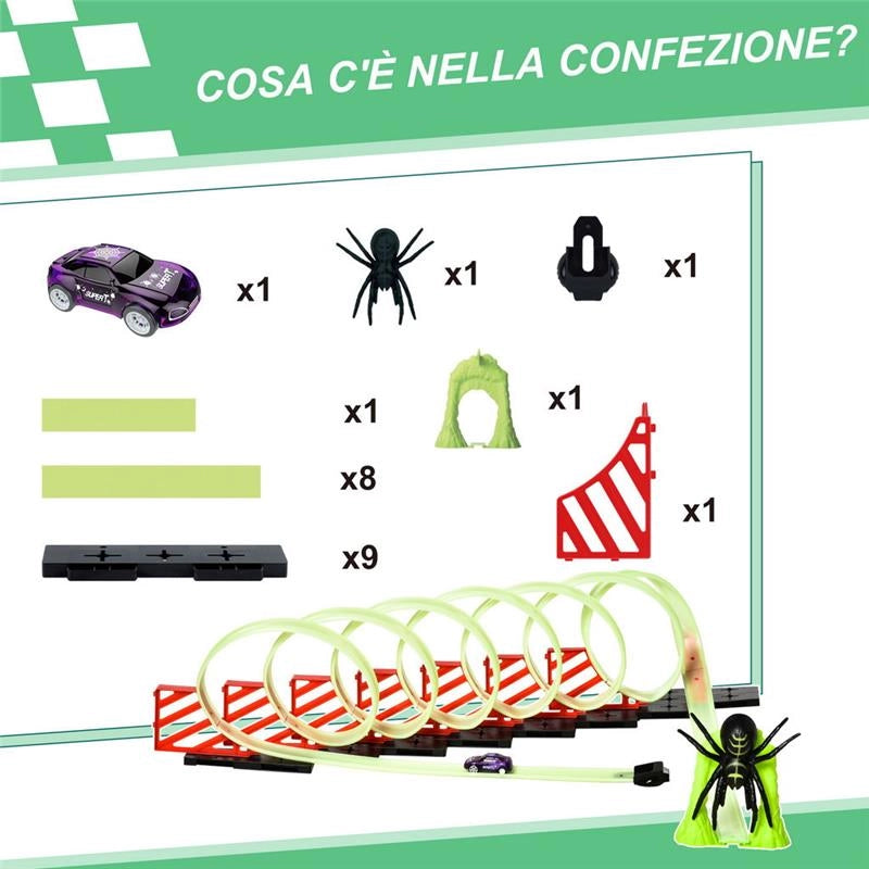 PISTA PER MACCHININE CON EFFETTI LUMINOSI E AUTOMOBILINA, PER BAMBINI