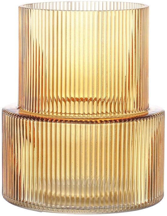 Vaso di vetro color ambra, vaso a rilievo per fiori, vaso per tulipani, vaso moderno per salotto, tavolo da pranzo, ingresso, camino, mensola, matrimonio, ufficio, 19 cm