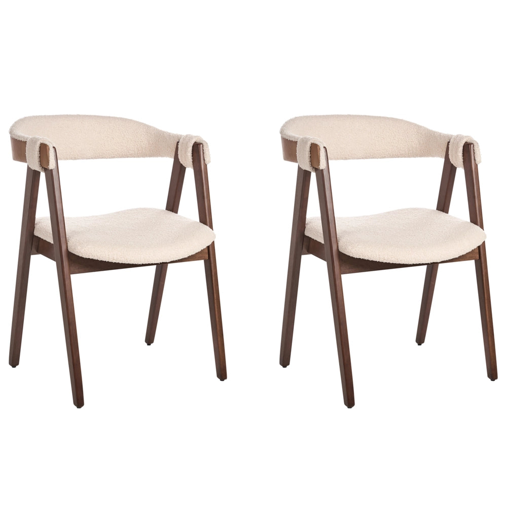 Set di 2 sedie da pranzo in legno scuro  e compensato beige in tessuto boucle di poliestere Gambe in legno di gomma Stile tradizionale retrò