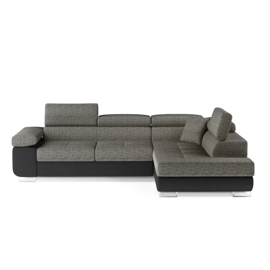 Divano angolare trasformabile MENTON grigio bouclé - 4 posti con vano contenitore e poggiatesta
