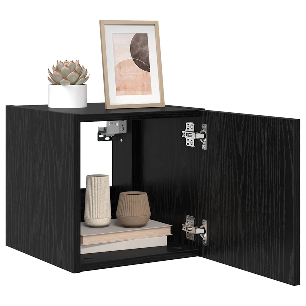 Mobile TV da parete con LED Rovere Nero 30,5 x 35 x 30 cm
