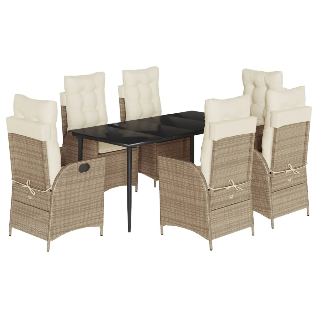 Set da Pranzo da Giardino 7 pz con Cuscini Beige in Polyrattan 3213240