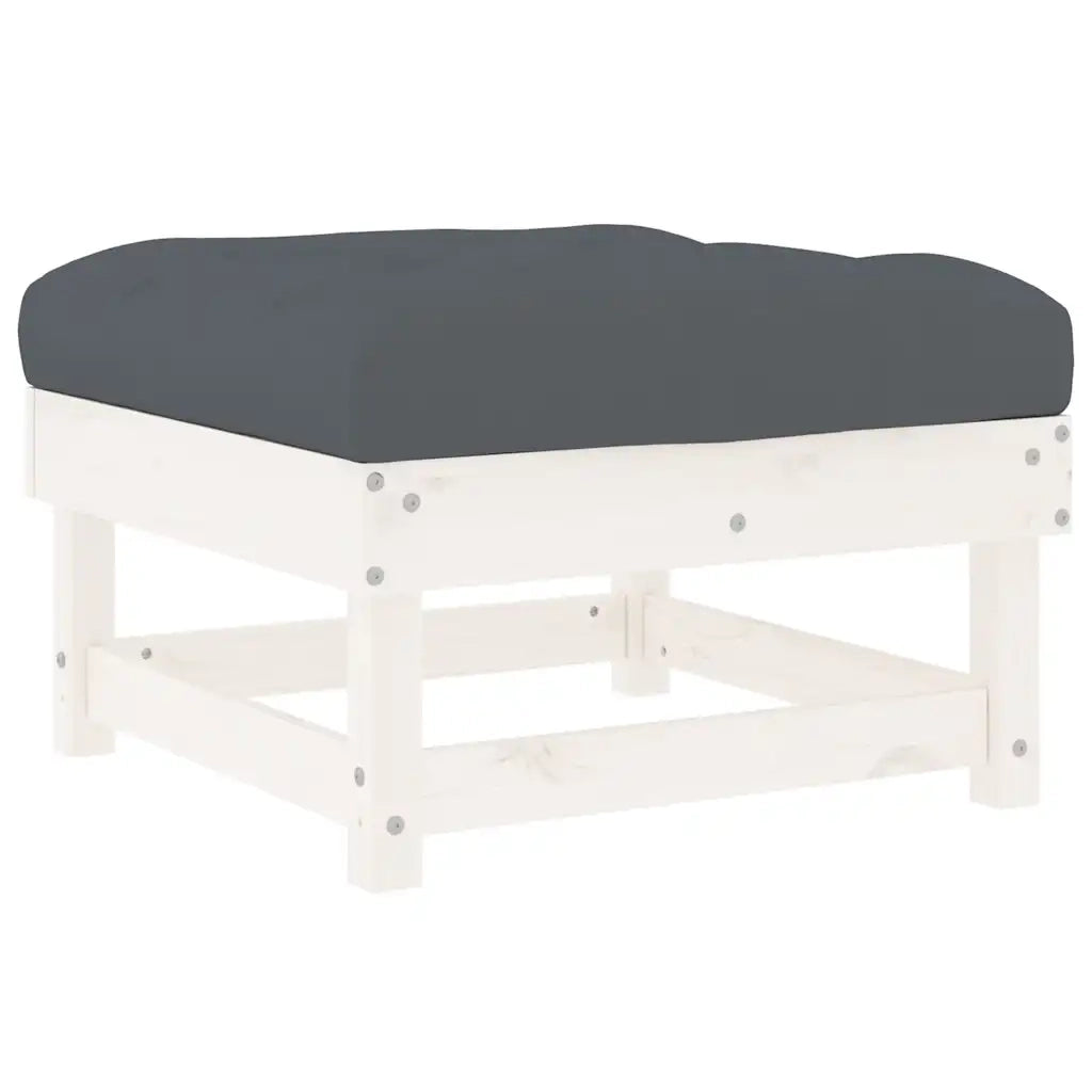 Poggiapiedi da Giardino con Cuscino Legno Massello Pino Bianco CFW4539872