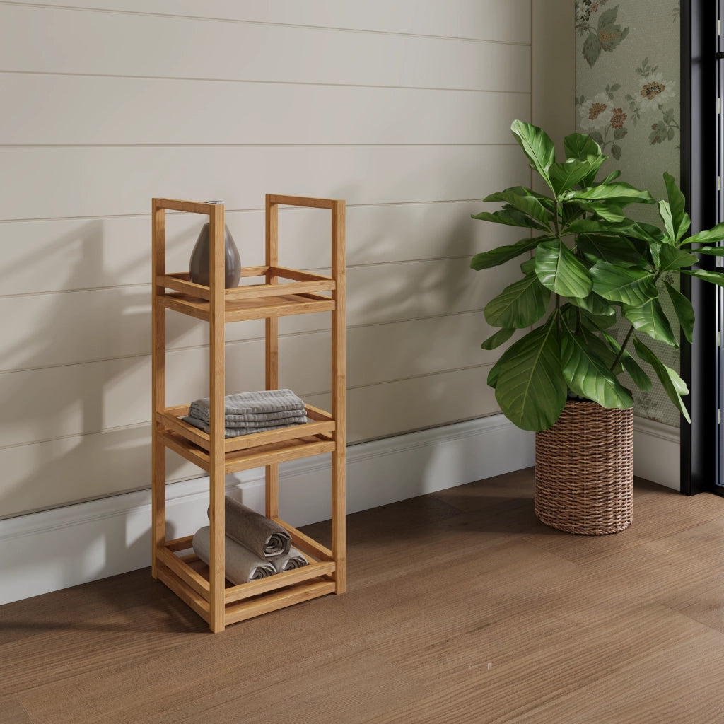 SCAFFALE BAGNO 70x26x26 cm Bamboo Naturale a 3 Ripiani