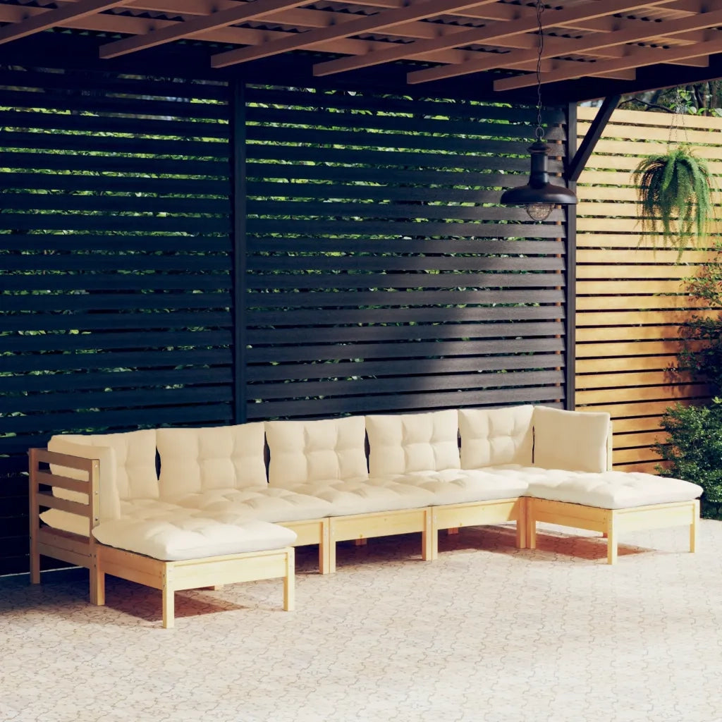 Set Salotto da Giardino 7pz con Cuscini Crema in Legno di Pino 3097091