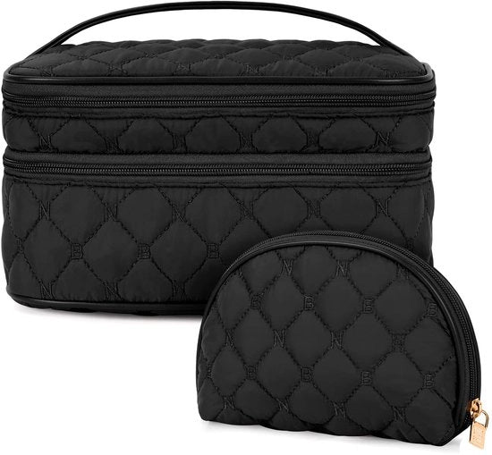 Borsa da trucco per donna Borsa da trucco per bambina Borsa da trucco con doppio strato Borsa da trucco grande impermeabile Borsa da trucco per viaggio Borsa da trucco per bambina 2 pezzi Nero