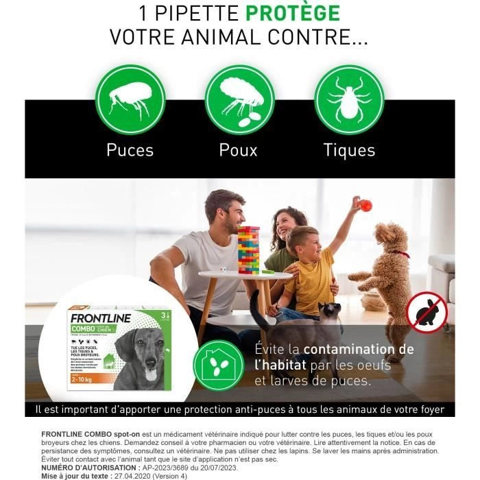 FRONTLINE 3 COMBO Pipette antiparassitarie per cani - da 2 a 10 kg - Pulci, zecche, pidocchi masticatori