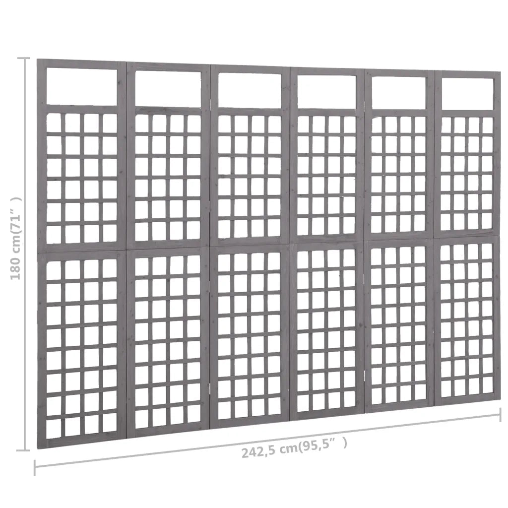 Divisorio Ambienti | Divider per stanze | Paravento a 6 Pannelli in Legno di Abete Grigio 242,5x180 cm